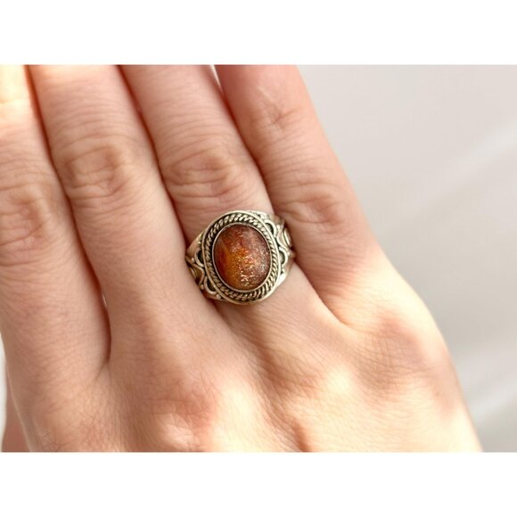 Carnelian Accented Southwest 925 Sterling Silver Vintage Ring - sz 7 - Picture 10 of 14